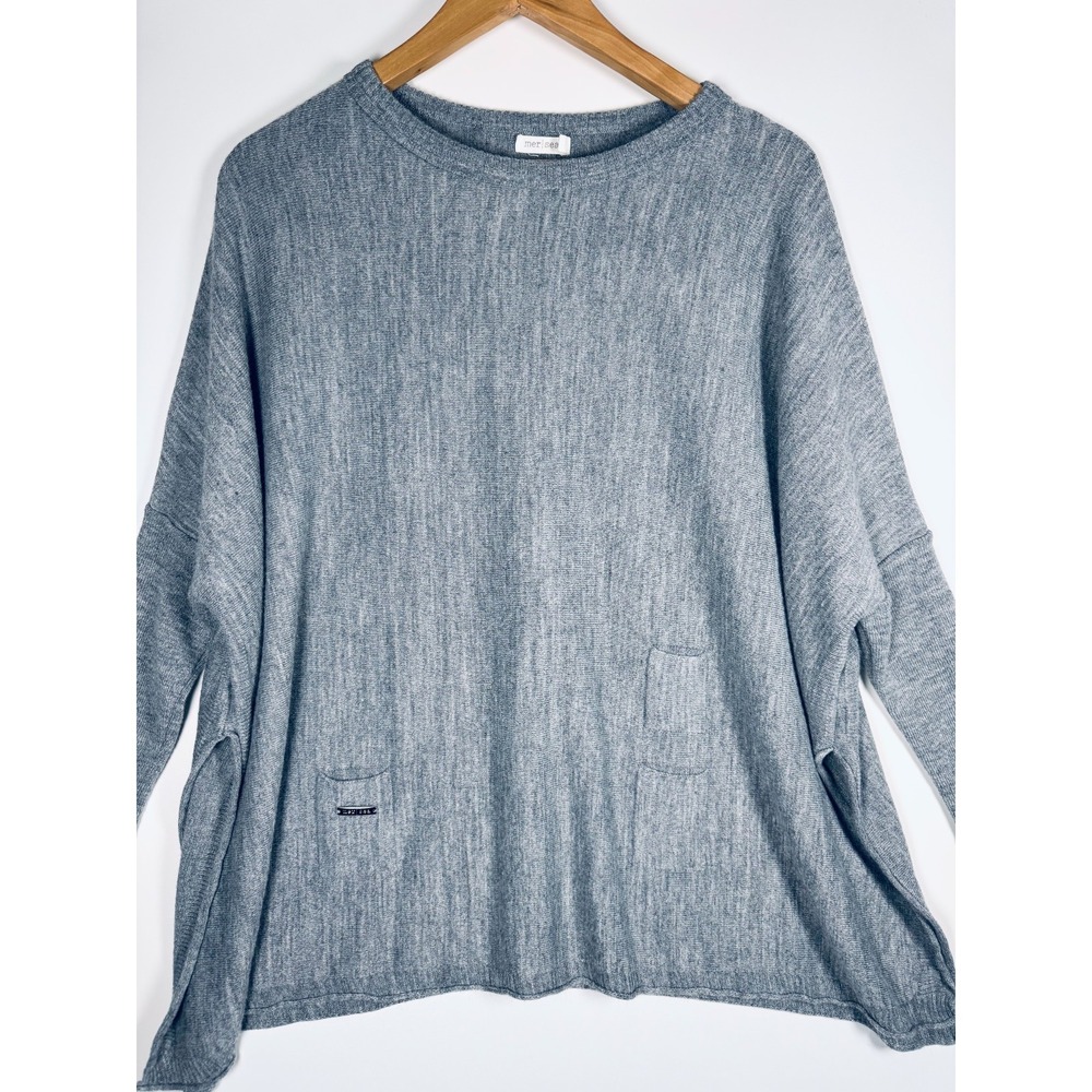 Mersea Knit Top Womens One Size Gray Oversized Dolman Sleeve Pockets Lagenlook